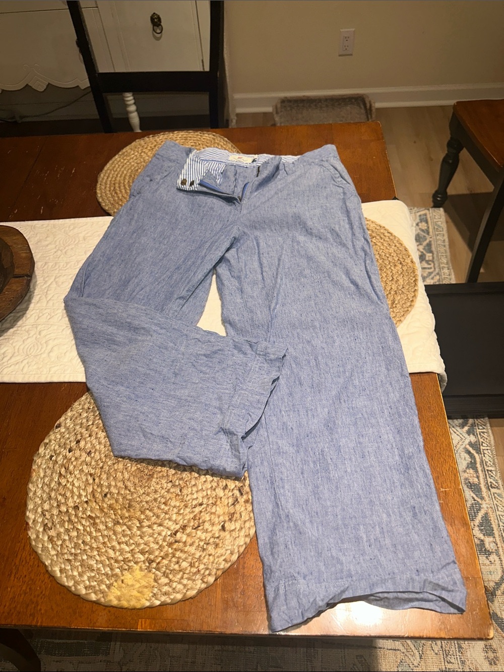 Vineyard Vines Light Blue Linen-Blend Crop Pants